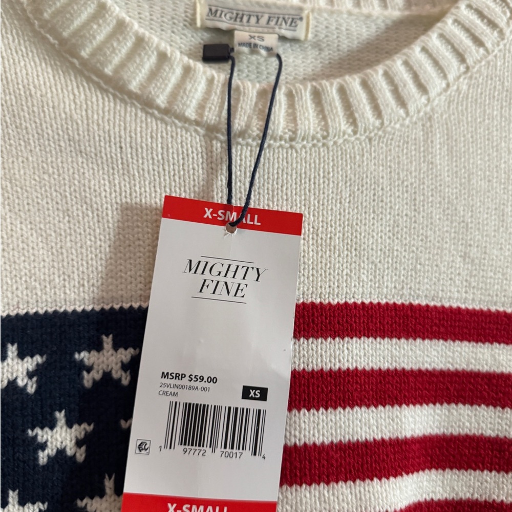 Mighty Fine Cream Crewneck Sweater with Flag Knit - Picture 5 of 5